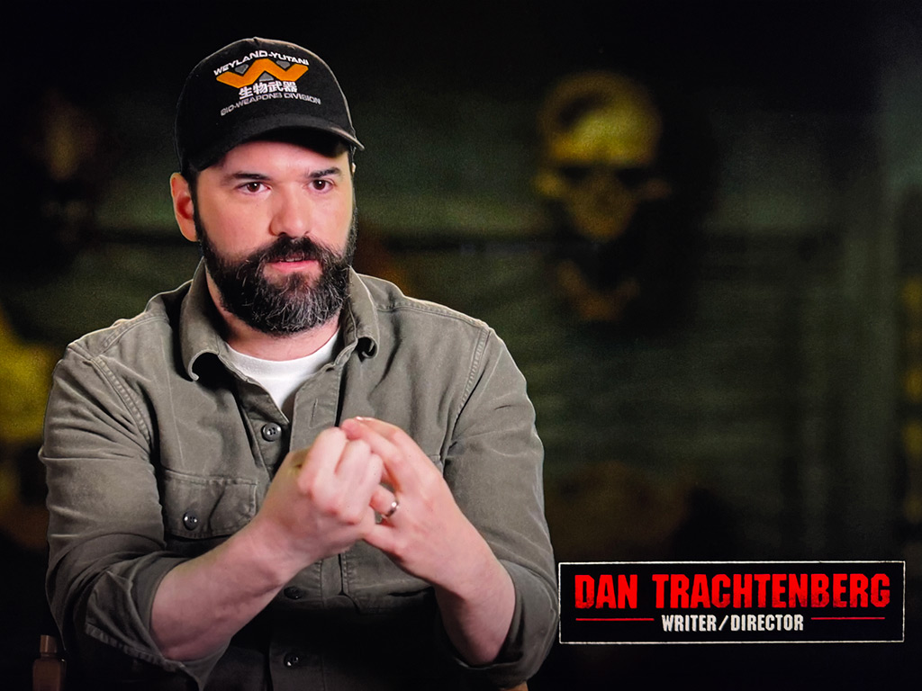 Director Dan Trachtenberg wearing our Weyland-Yutani Bio-weapons baseball cap