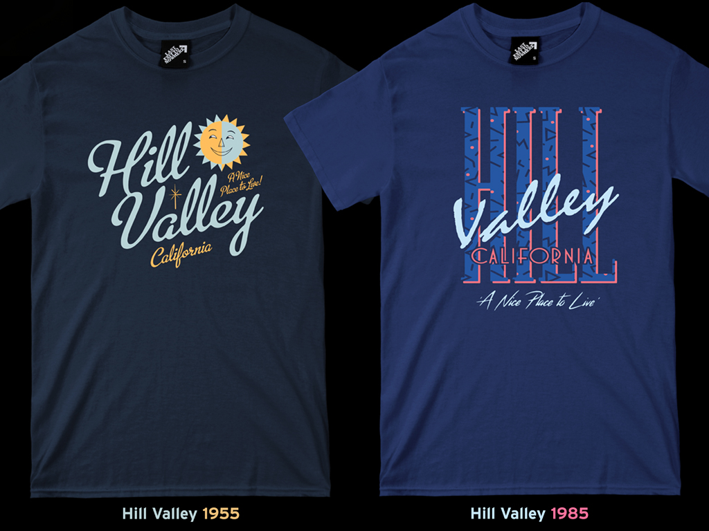 HILL VALLEY 1955 AND 1988 T-SHIRTS - INSPIRED BY BACK TO THE FUTURE