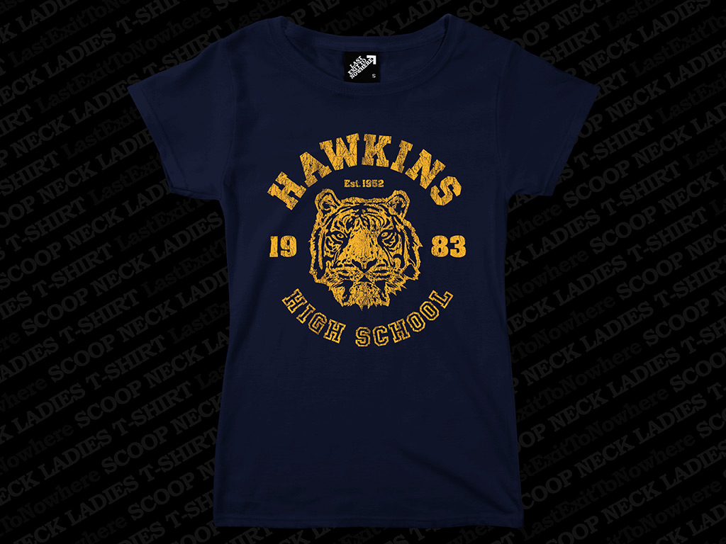 Hawkins High School Ladies Scoop Neck T Shirt Last Exit To Nowhere