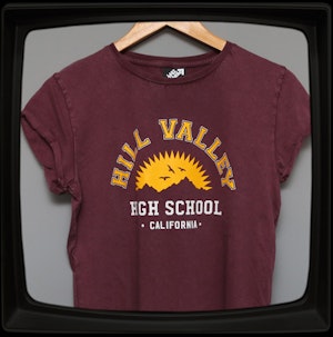HILL VALLEY HIGH - LADIES ROLLED SLEEVE T-SHIRT