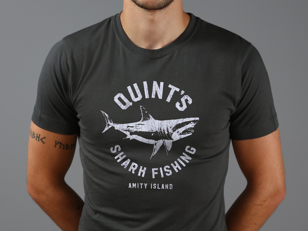 Rétro Quint'S Shark Fishing Mâchoires Deadliest Catch Homme T-Shirt Noir Taille S-3XL