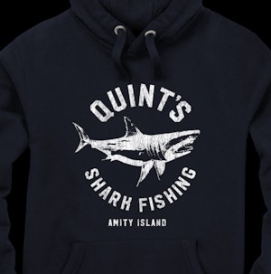 QUINT'S SHARK FISHING - PEACH FINISH (NAVY) HOODED TOP
