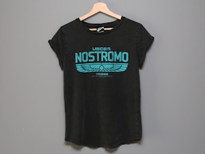 USCSS NOSTROMO (TEAL INK) - LADIES ROLLED SLEEVE T-SHIRT-2