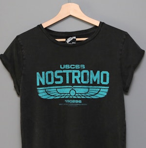 USCSS NOSTROMO (TEAL INK) - LADIES ROLLED SLEEVE T-SHIRT
